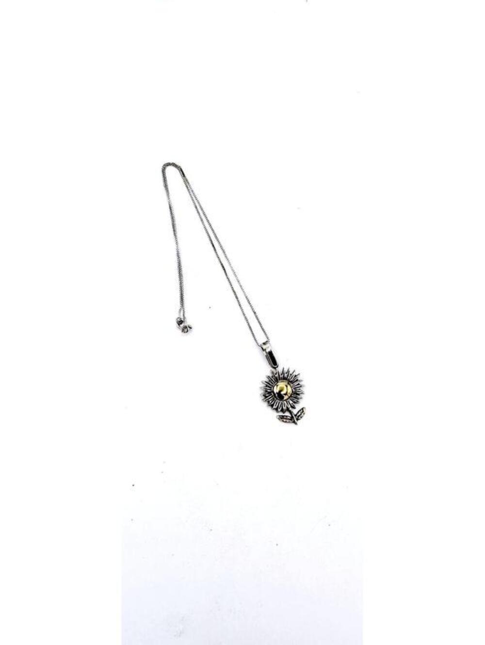 Sterling silver box chain with two tone Taztel sunflower plant pendant necklace - Picture 2 of 7